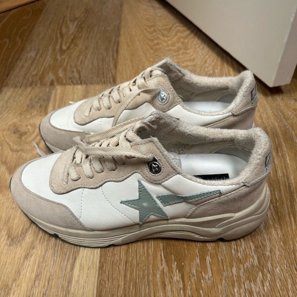 Golden Goose Beige and White Sneakers
